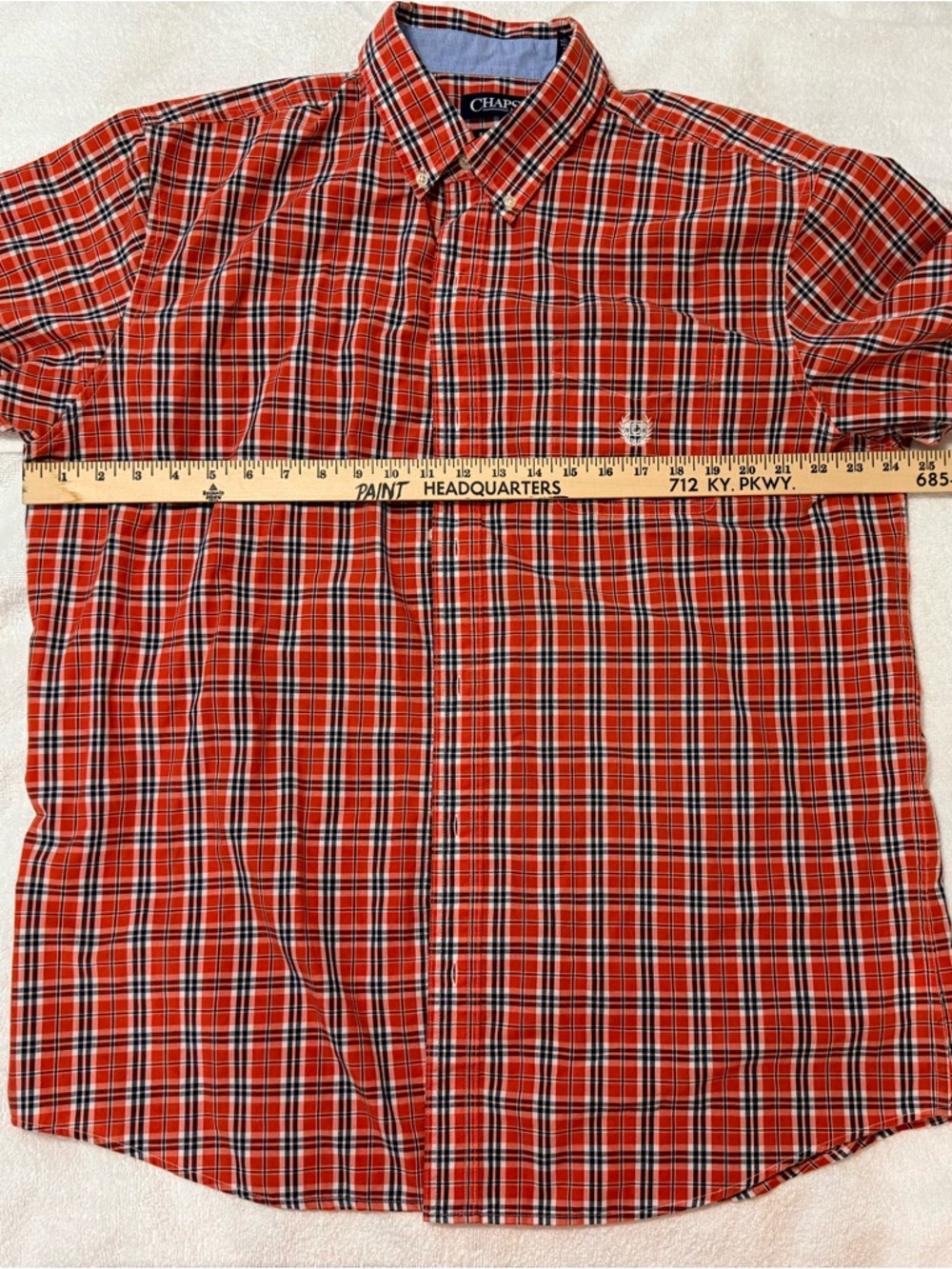 Chaps Men's XL Orange and Black Plaid Button-Down Shirt